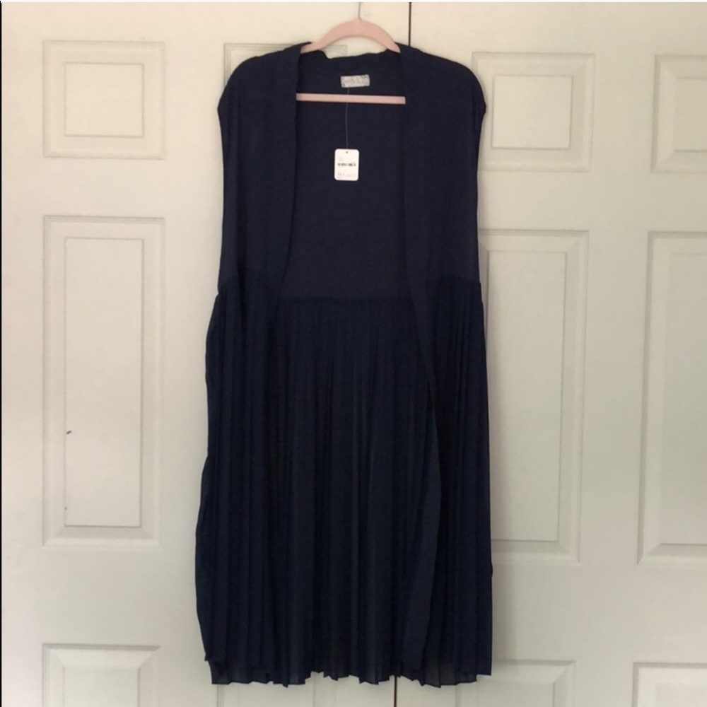 Free People Navy Pleated Chiffon Vest Duster